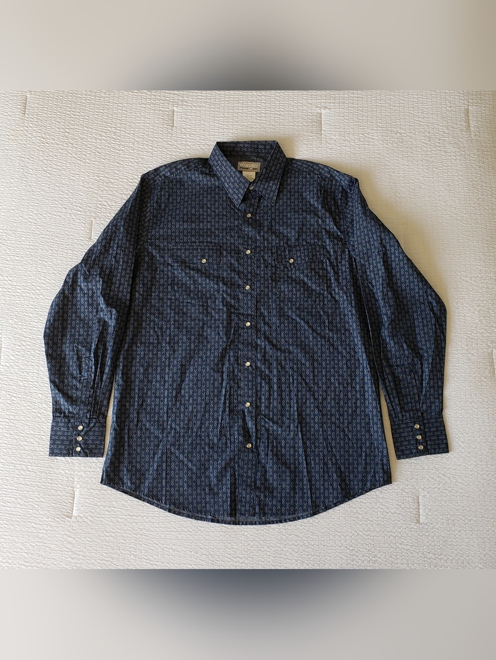 NWOT! WRANGLER Wrancher Men's Firm Dual Pocket Pearl Snap Shirt (XLT) Navy Blue